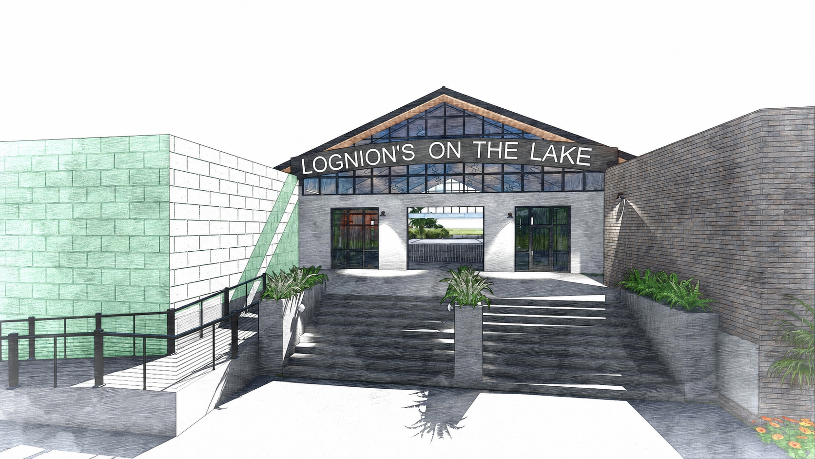 Conceptual rendering of the central entry pavilion