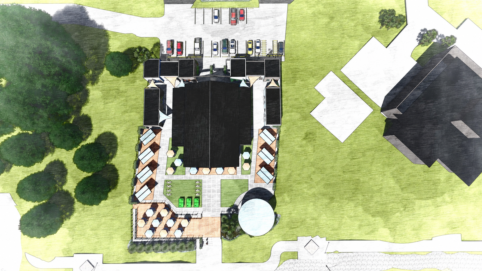 Conceptual overhead site plan of the Lakefront development
